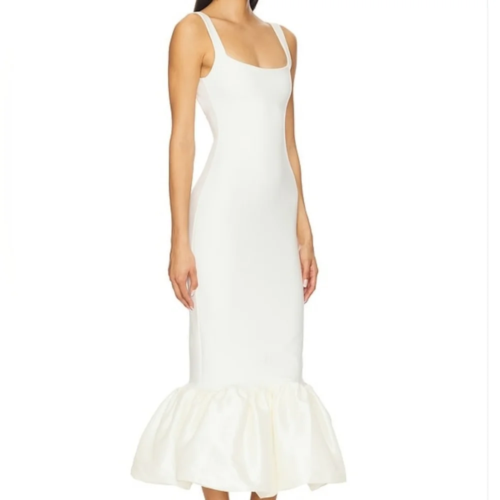 DELFI Xena Dress In Cream | Chic Cream Midi Dress with Flounce/Ruffle Hem - Picture 2 of 4